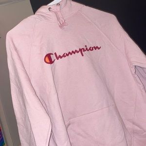 pink champion hoodie. size medium.